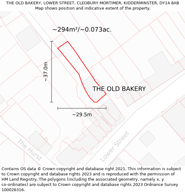 THE OLD BAKERY, LOWER STREET, CLEOBURY MORTIMER, KIDDERMINSTER, DY14 8AB: Plot and title map