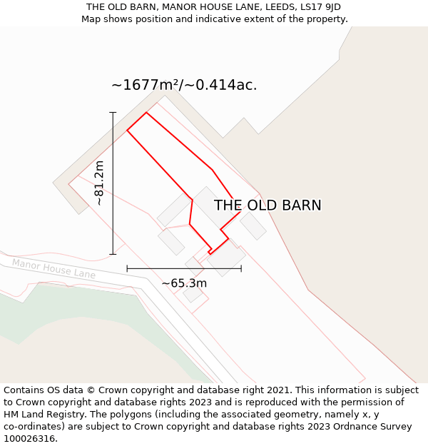 THE OLD BARN, MANOR HOUSE LANE, LEEDS, LS17 9JD: Plot and title map