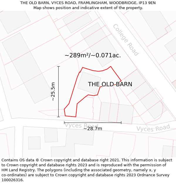 THE OLD BARN, VYCES ROAD, FRAMLINGHAM, WOODBRIDGE, IP13 9EN: Plot and title map