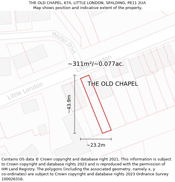 THE OLD CHAPEL, 67A, LITTLE LONDON, SPALDING, PE11 2UA: Plot and title map