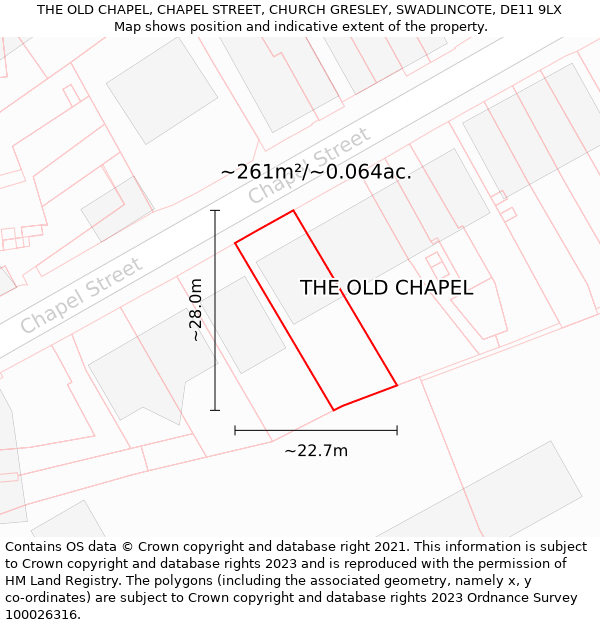 THE OLD CHAPEL, CHAPEL STREET, CHURCH GRESLEY, SWADLINCOTE, DE11 9LX: Plot and title map