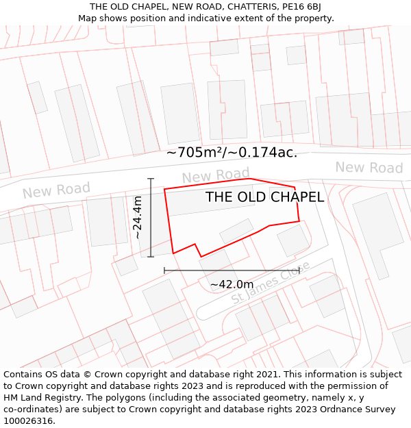 THE OLD CHAPEL, NEW ROAD, CHATTERIS, PE16 6BJ: Plot and title map