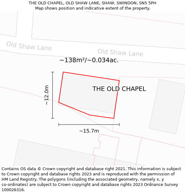 THE OLD CHAPEL, OLD SHAW LANE, SHAW, SWINDON, SN5 5PH: Plot and title map