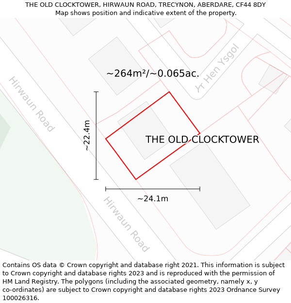 THE OLD CLOCKTOWER, HIRWAUN ROAD, TRECYNON, ABERDARE, CF44 8DY: Plot and title map