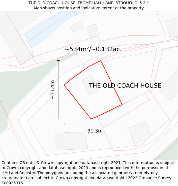 THE OLD COACH HOUSE, FROME HALL LANE, STROUD, GL5 3JH: Plot and title map