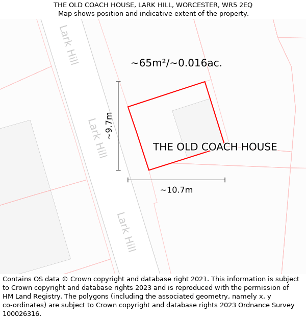 THE OLD COACH HOUSE, LARK HILL, WORCESTER, WR5 2EQ: Plot and title map