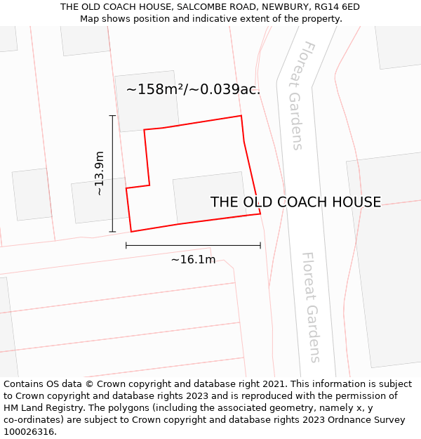 THE OLD COACH HOUSE, SALCOMBE ROAD, NEWBURY, RG14 6ED: Plot and title map