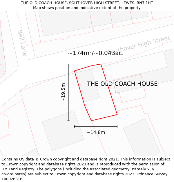 THE OLD COACH HOUSE, SOUTHOVER HIGH STREET, LEWES, BN7 1HT: Plot and title map