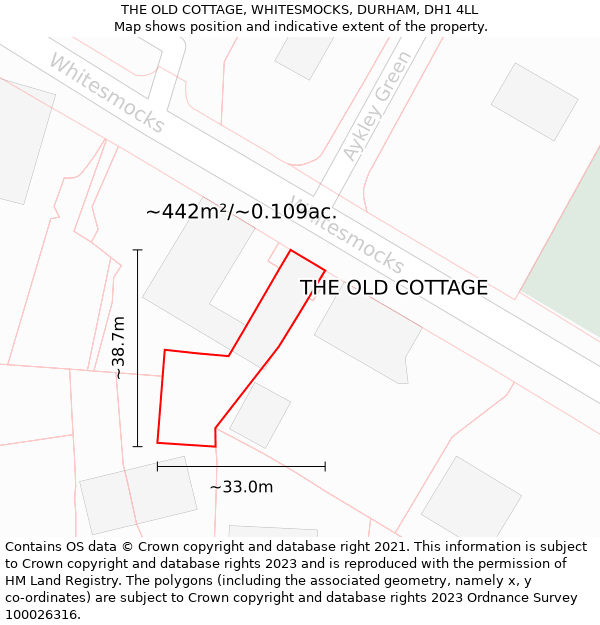 THE OLD COTTAGE, WHITESMOCKS, DURHAM, DH1 4LL: Plot and title map