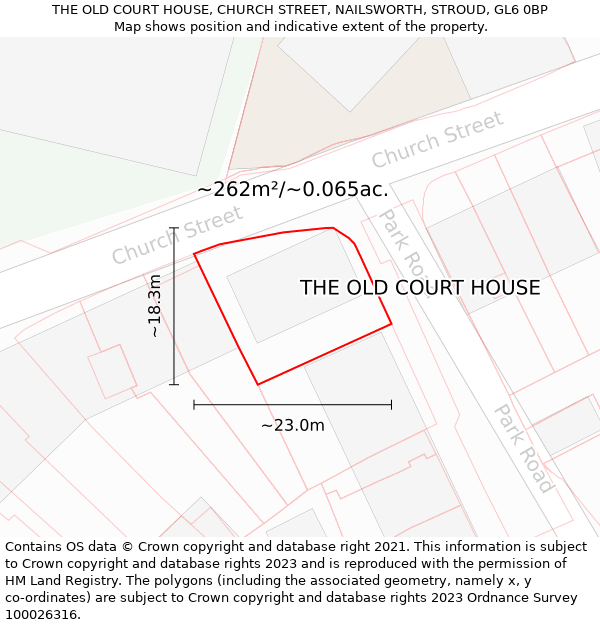 THE OLD COURT HOUSE, CHURCH STREET, NAILSWORTH, STROUD, GL6 0BP: Plot and title map
