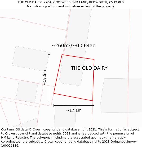 THE OLD DAIRY, 270A, GOODYERS END LANE, BEDWORTH, CV12 0HY: Plot and title map