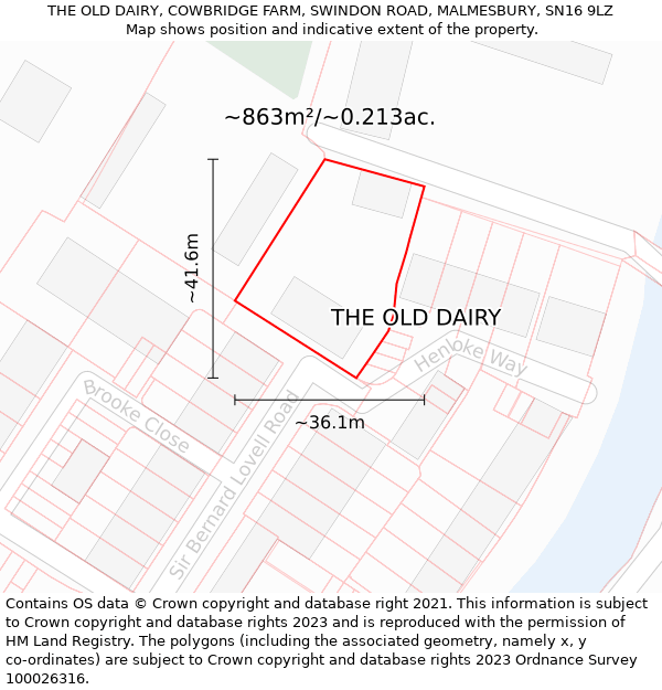 THE OLD DAIRY, COWBRIDGE FARM, SWINDON ROAD, MALMESBURY, SN16 9LZ: Plot and title map