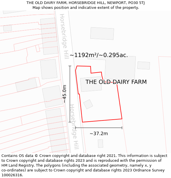 THE OLD DAIRY FARM, HORSEBRIDGE HILL, NEWPORT, PO30 5TJ: Plot and title map