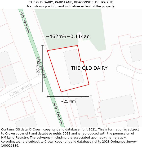 THE OLD DAIRY, PARK LANE, BEACONSFIELD, HP9 2HT: Plot and title map