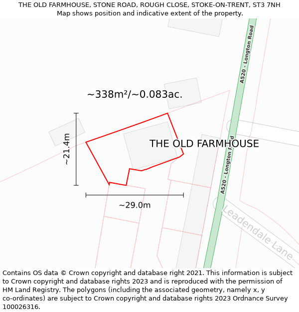 THE OLD FARMHOUSE, STONE ROAD, ROUGH CLOSE, STOKE-ON-TRENT, ST3 7NH: Plot and title map