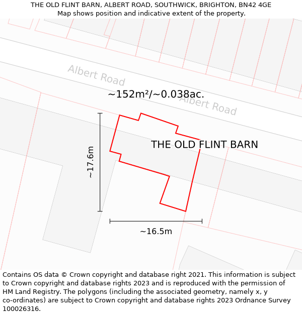 THE OLD FLINT BARN, ALBERT ROAD, SOUTHWICK, BRIGHTON, BN42 4GE: Plot and title map