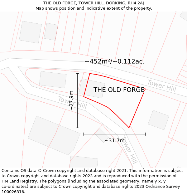 THE OLD FORGE, TOWER HILL, DORKING, RH4 2AJ: Plot and title map