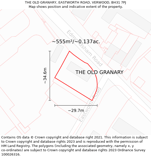 THE OLD GRANARY, EASTWORTH ROAD, VERWOOD, BH31 7PJ: Plot and title map