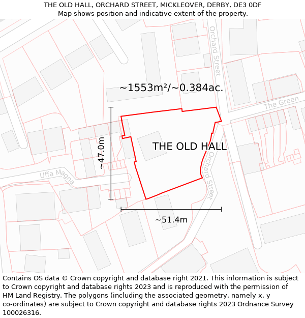 THE OLD HALL, ORCHARD STREET, MICKLEOVER, DERBY, DE3 0DF: Plot and title map