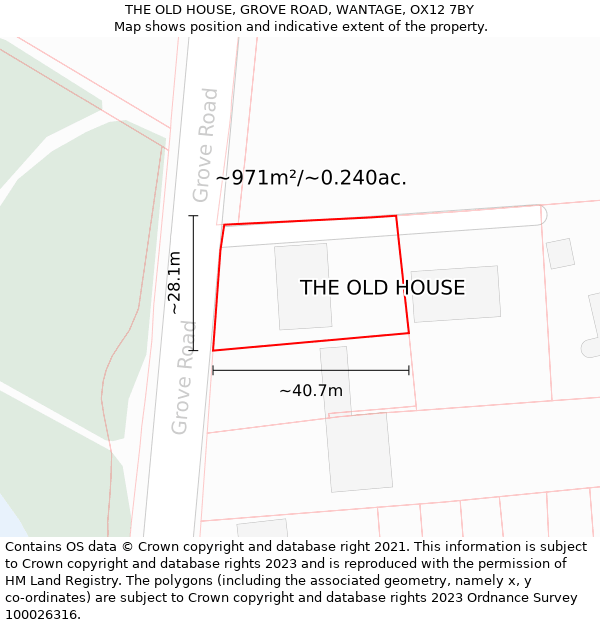 THE OLD HOUSE, GROVE ROAD, WANTAGE, OX12 7BY: Plot and title map