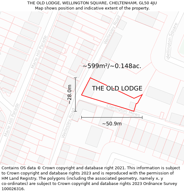 THE OLD LODGE, WELLINGTON SQUARE, CHELTENHAM, GL50 4JU: Plot and title map