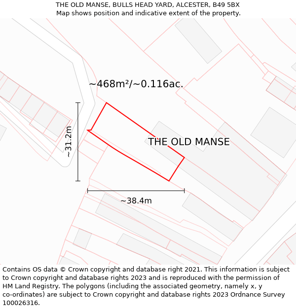 THE OLD MANSE, BULLS HEAD YARD, ALCESTER, B49 5BX: Plot and title map