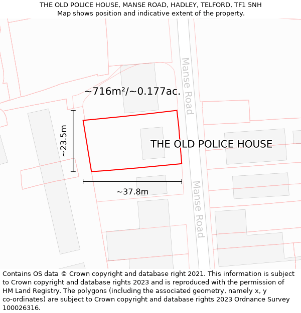THE OLD POLICE HOUSE, MANSE ROAD, HADLEY, TELFORD, TF1 5NH: Plot and title map