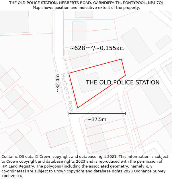 THE OLD POLICE STATION, HERBERTS ROAD, GARNDIFFAITH, PONTYPOOL, NP4 7QJ: Plot and title map