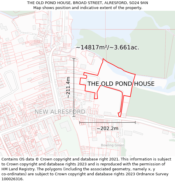 THE OLD POND HOUSE, BROAD STREET, ALRESFORD, SO24 9AN: Plot and title map
