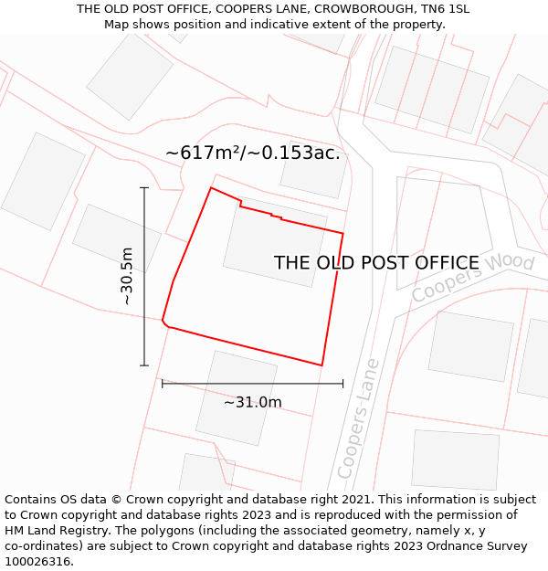 THE OLD POST OFFICE, COOPERS LANE, CROWBOROUGH, TN6 1SL: Plot and title map