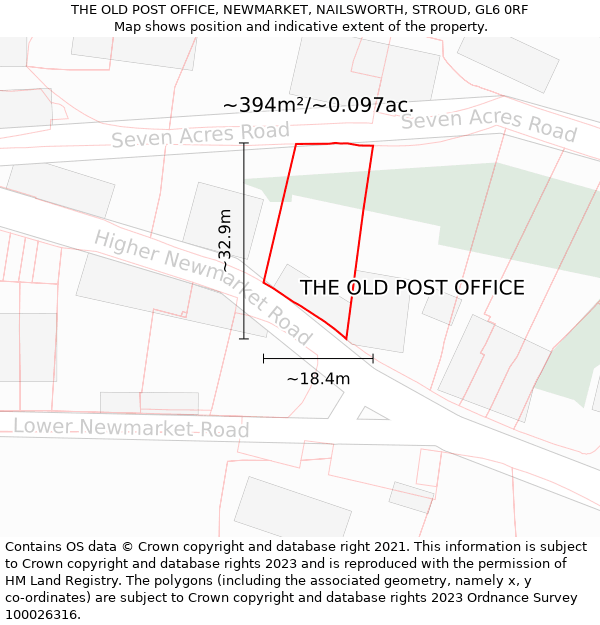 THE OLD POST OFFICE, NEWMARKET, NAILSWORTH, STROUD, GL6 0RF: Plot and title map
