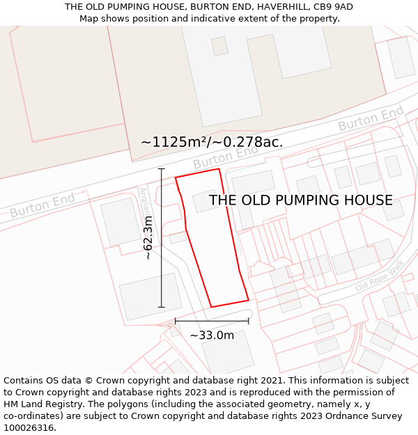 THE OLD PUMPING HOUSE, BURTON END, HAVERHILL, CB9 9AD: Plot and title map