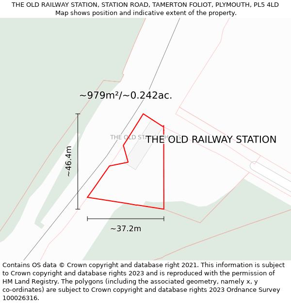 THE OLD RAILWAY STATION, STATION ROAD, TAMERTON FOLIOT, PLYMOUTH, PL5 4LD: Plot and title map