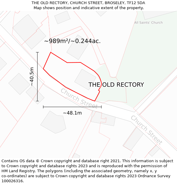 THE OLD RECTORY, CHURCH STREET, BROSELEY, TF12 5DA: Plot and title map