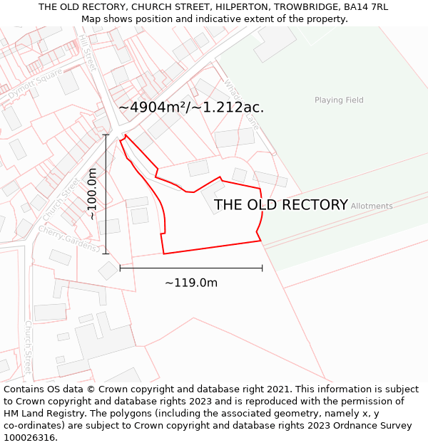 THE OLD RECTORY, CHURCH STREET, HILPERTON, TROWBRIDGE, BA14 7RL: Plot and title map