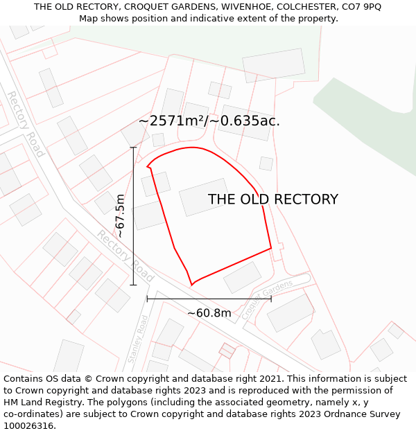 THE OLD RECTORY, CROQUET GARDENS, WIVENHOE, COLCHESTER, CO7 9PQ: Plot and title map