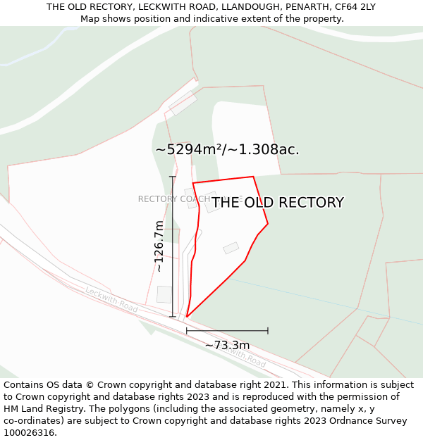 THE OLD RECTORY, LECKWITH ROAD, LLANDOUGH, PENARTH, CF64 2LY: Plot and title map