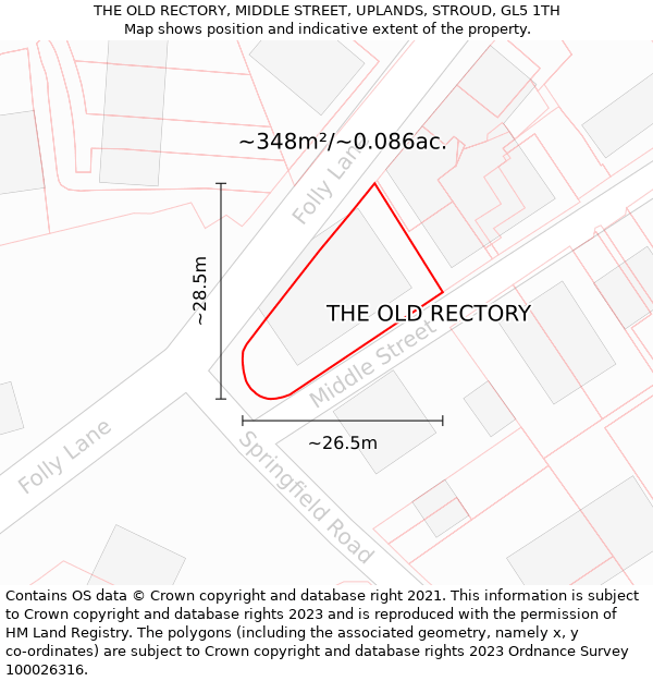 THE OLD RECTORY, MIDDLE STREET, UPLANDS, STROUD, GL5 1TH: Plot and title map