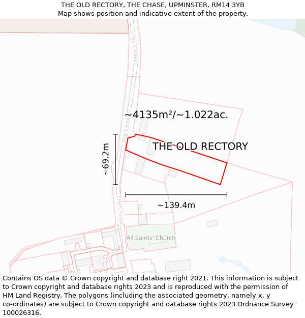 THE OLD RECTORY, THE CHASE, UPMINSTER, RM14 3YB: Plot and title map