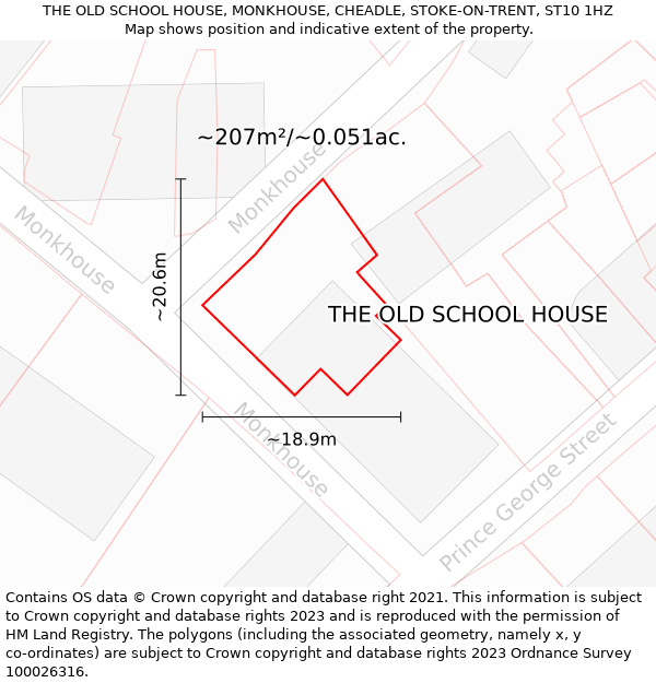 THE OLD SCHOOL HOUSE, MONKHOUSE, CHEADLE, STOKE-ON-TRENT, ST10 1HZ: Plot and title map