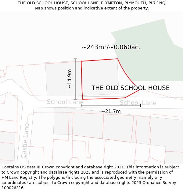 THE OLD SCHOOL HOUSE, SCHOOL LANE, PLYMPTON, PLYMOUTH, PL7 1NQ: Plot and title map