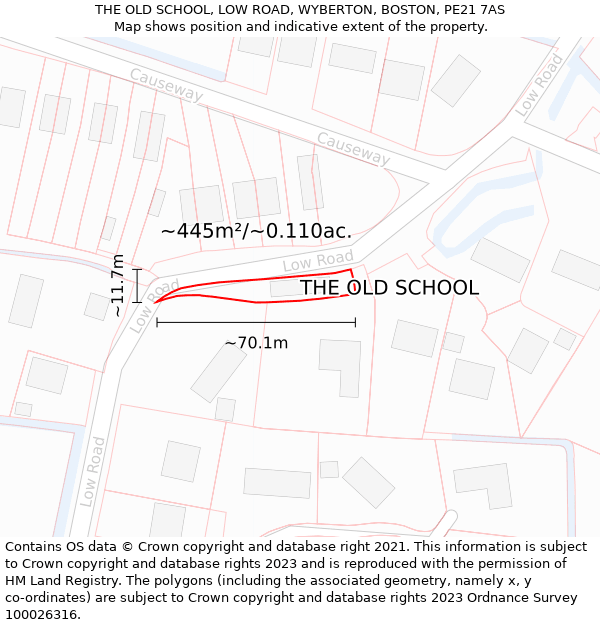 THE OLD SCHOOL, LOW ROAD, WYBERTON, BOSTON, PE21 7AS: Plot and title map