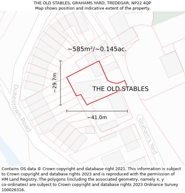 THE OLD STABLES, GRAHAMS YARD, TREDEGAR, NP22 4QP: Plot and title map