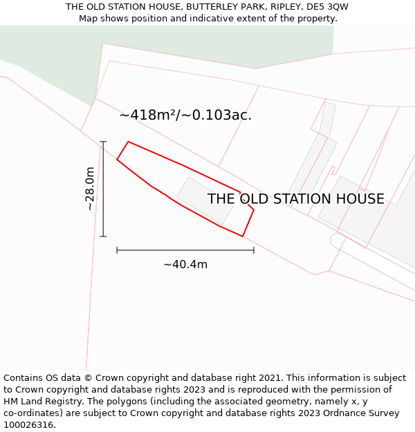 THE OLD STATION HOUSE, BUTTERLEY PARK, RIPLEY, DE5 3QW: Plot and title map