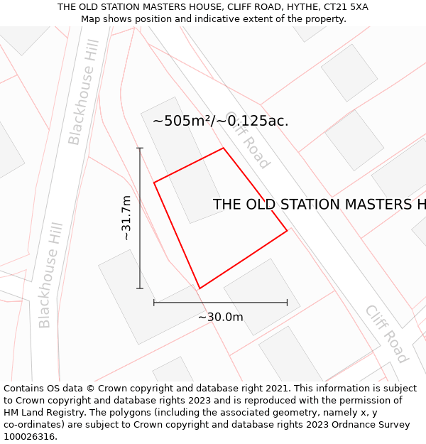 THE OLD STATION MASTERS HOUSE, CLIFF ROAD, HYTHE, CT21 5XA: Plot and title map