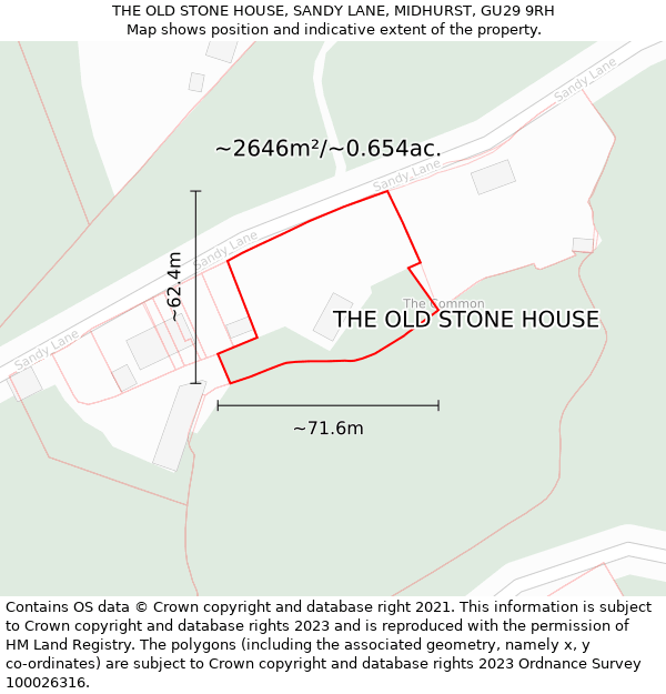 THE OLD STONE HOUSE, SANDY LANE, MIDHURST, GU29 9RH: Plot and title map