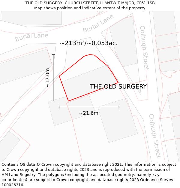 THE OLD SURGERY, CHURCH STREET, LLANTWIT MAJOR, CF61 1SB: Plot and title map