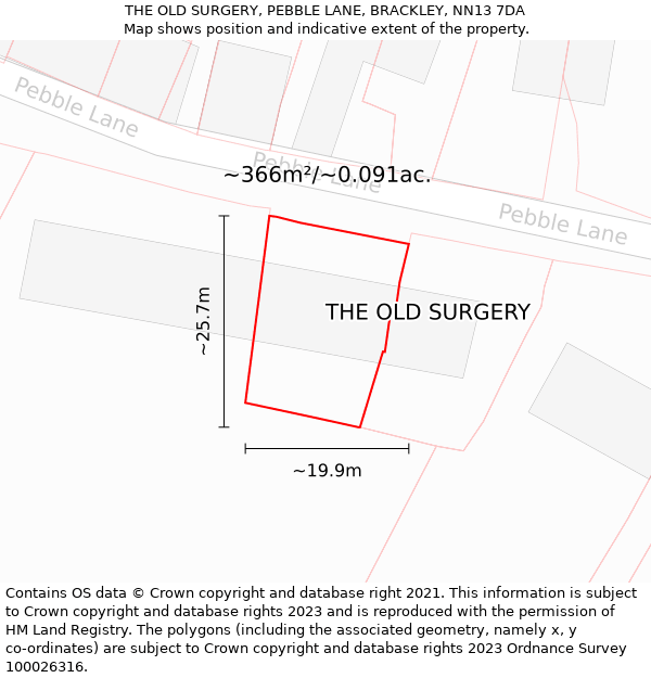 THE OLD SURGERY, PEBBLE LANE, BRACKLEY, NN13 7DA: Plot and title map