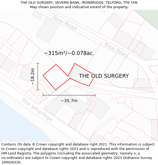 THE OLD SURGERY, SEVERN BANK, IRONBRIDGE, TELFORD, TF8 7AN: Plot and title map