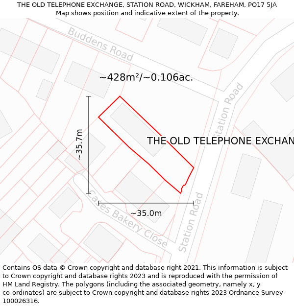 THE OLD TELEPHONE EXCHANGE, STATION ROAD, WICKHAM, FAREHAM, PO17 5JA: Plot and title map